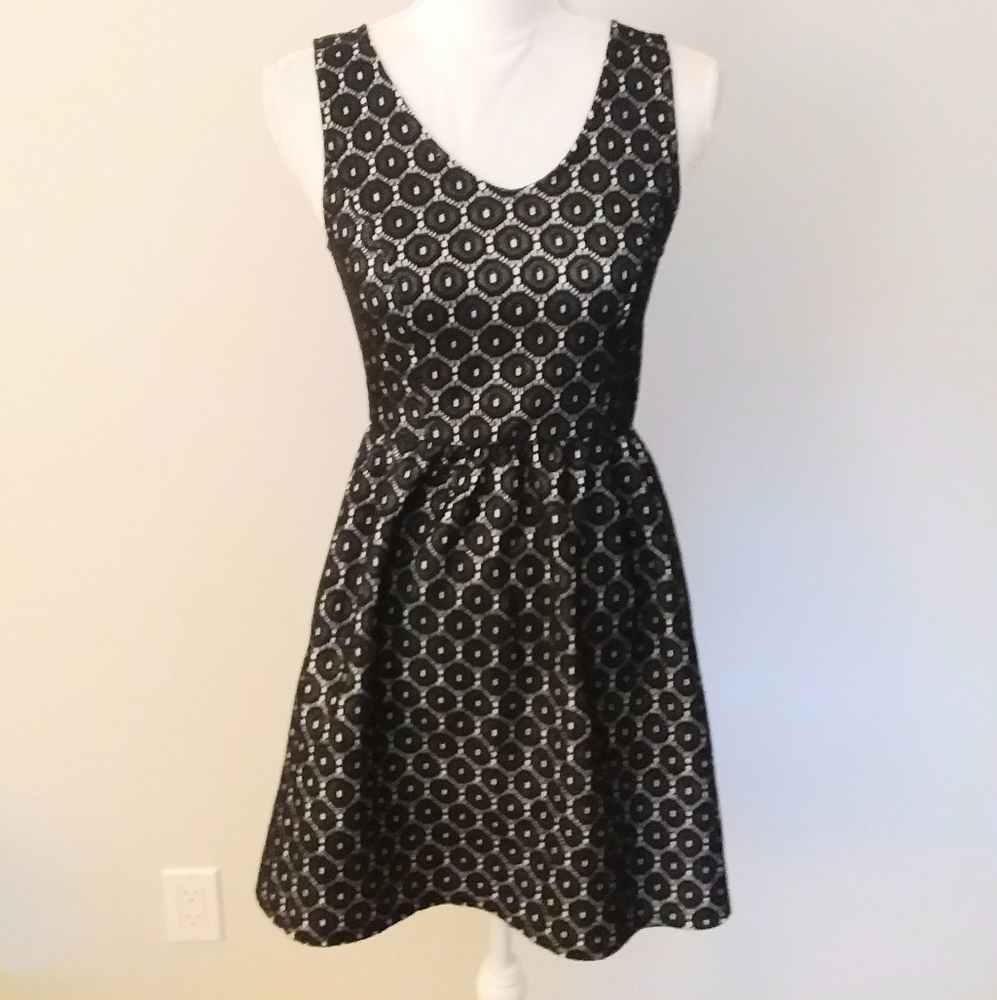 One Heart Clothing Dress Black Lace Overlay on White Lining